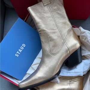 STAUD Metallic Gold Heeled Boots brand new (never use)